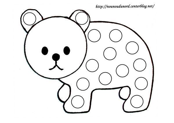 Coloriage à gommettes l'ours dessiné par nounoudunord.