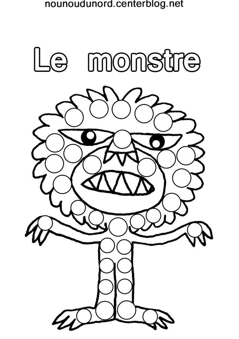 coloriage halloween monstre 1coloriage le monstre pour gommettes