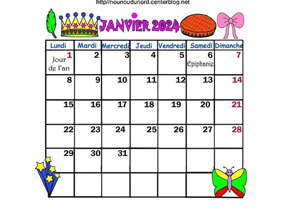 Calendrier janvier 2024 - 44  Calendrier janvier, Calendrier avril,  Calendrier