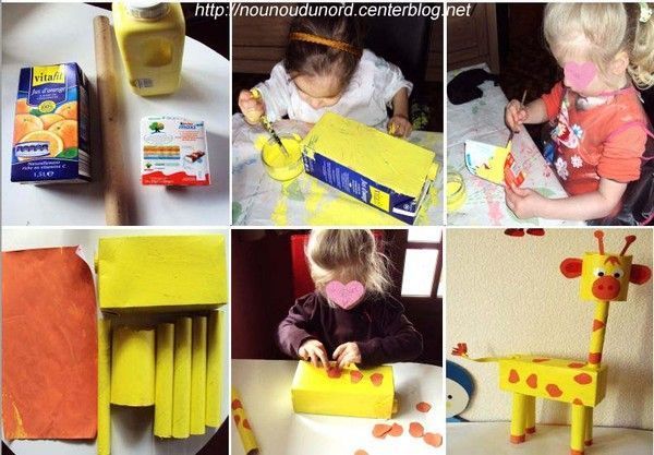 Girafe réalisé avec des boîtes et des rouleaux