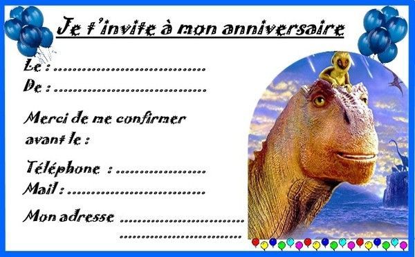 Etiquettes invitations Dinosaure pour anniversaire