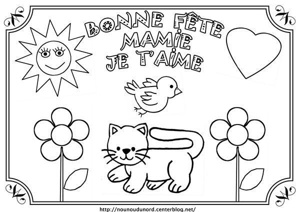 Coloriage bonne fête mamie illustrée par nounoudunord.
