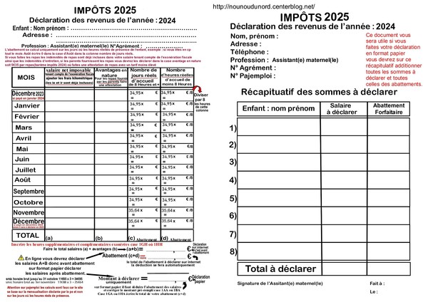 IMPÔTS 2025 TABLEAUX DE DÉCLARATION DES REVENUS 2024 Centerblog