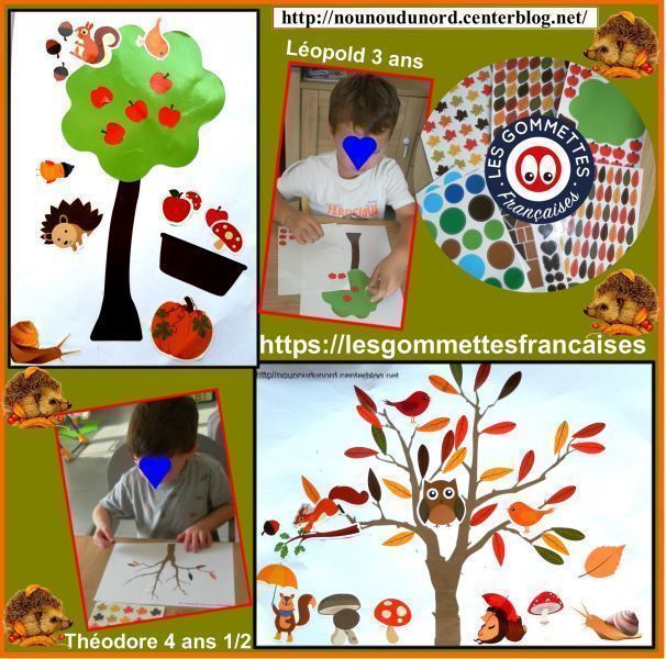 thème automne collage de gommettes pour les enfants