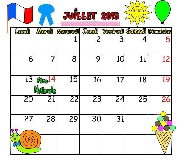 CALENDRIER JUILLET 2015