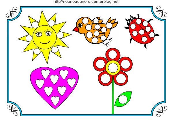 tableau couleur chapeau sac,coeur,oiseau,coccinelle,gommette