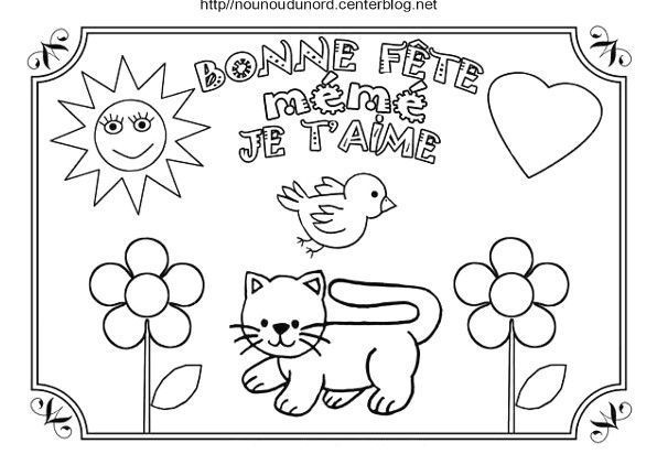 Chat en Coloriage et poème bonne fête mamie