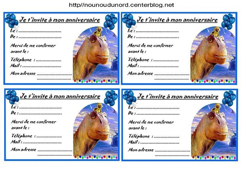 Etiquettes invitations Dinosaure pour anniversaire