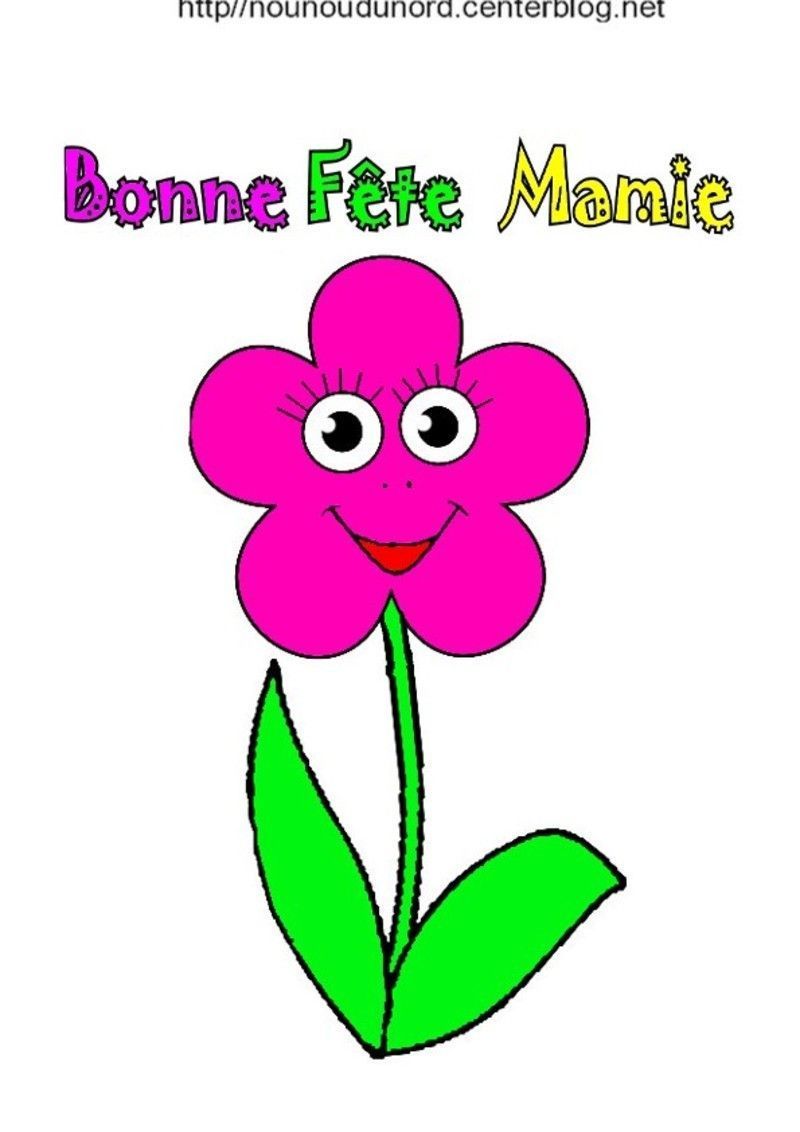 Fleur bonne fête mamie, coloriage, gommettes et en couleur