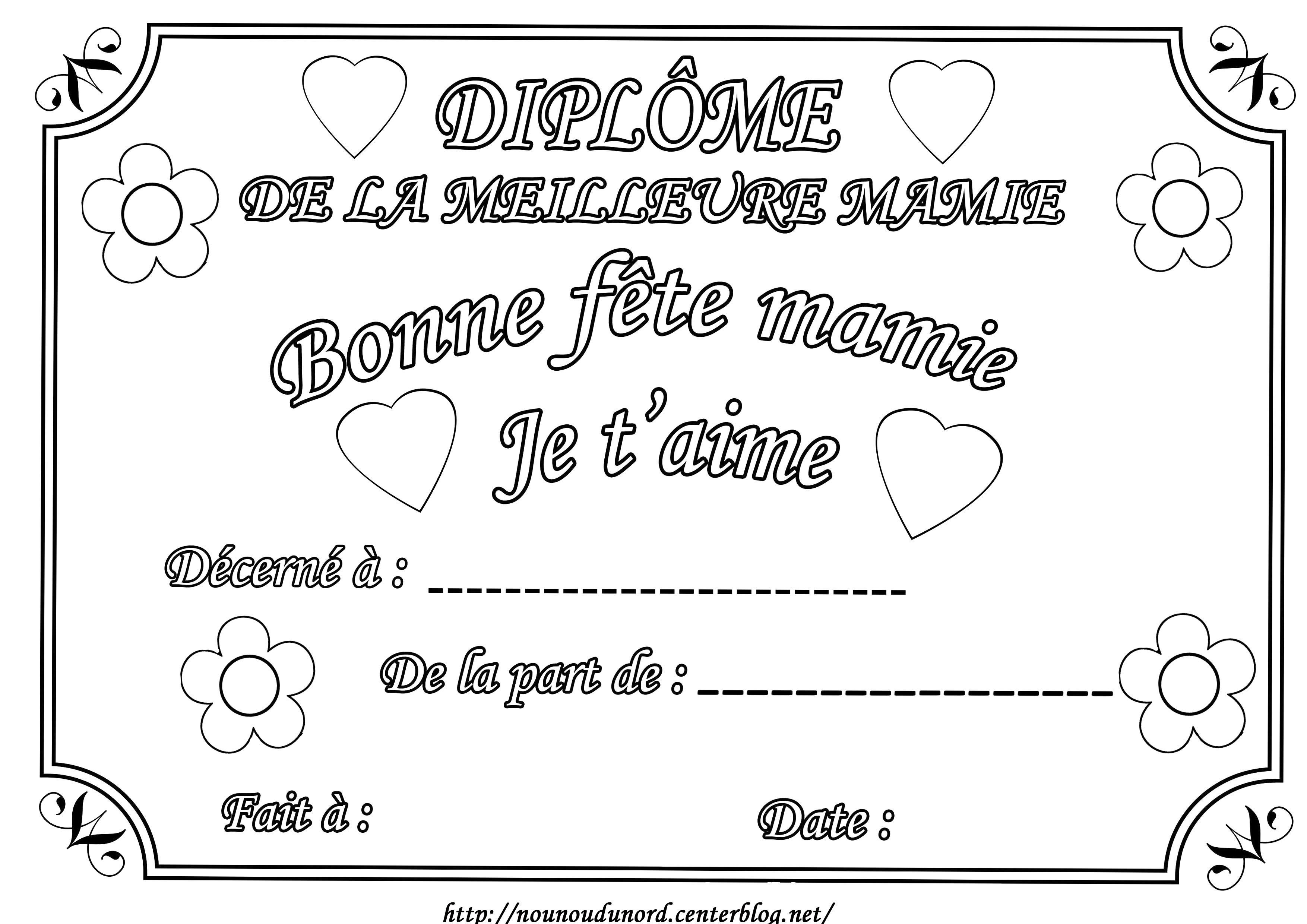 diplôme à colorier pour la fête des mamies