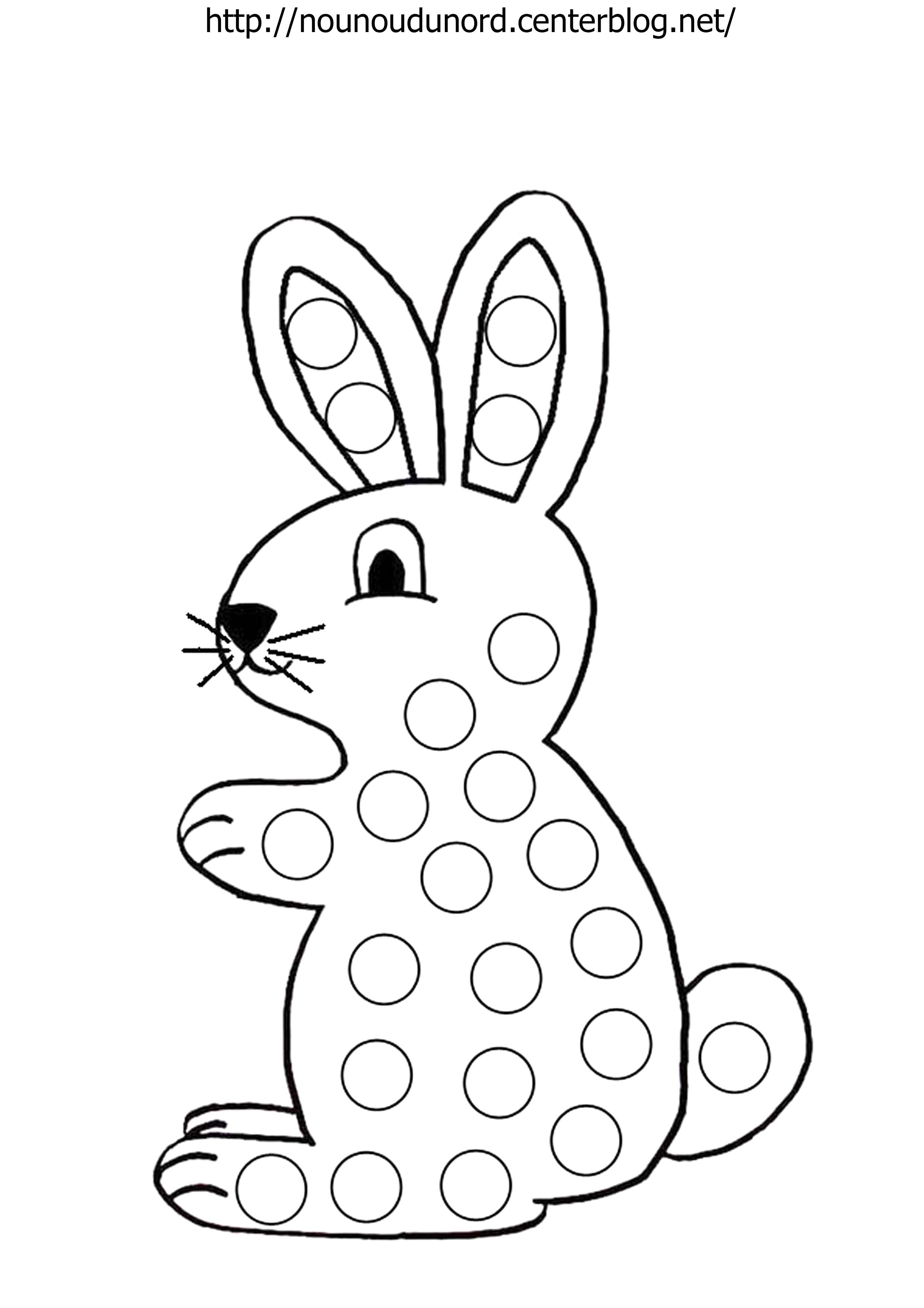 Coloriage à gommettes le lapin dessiné par nounoudunord