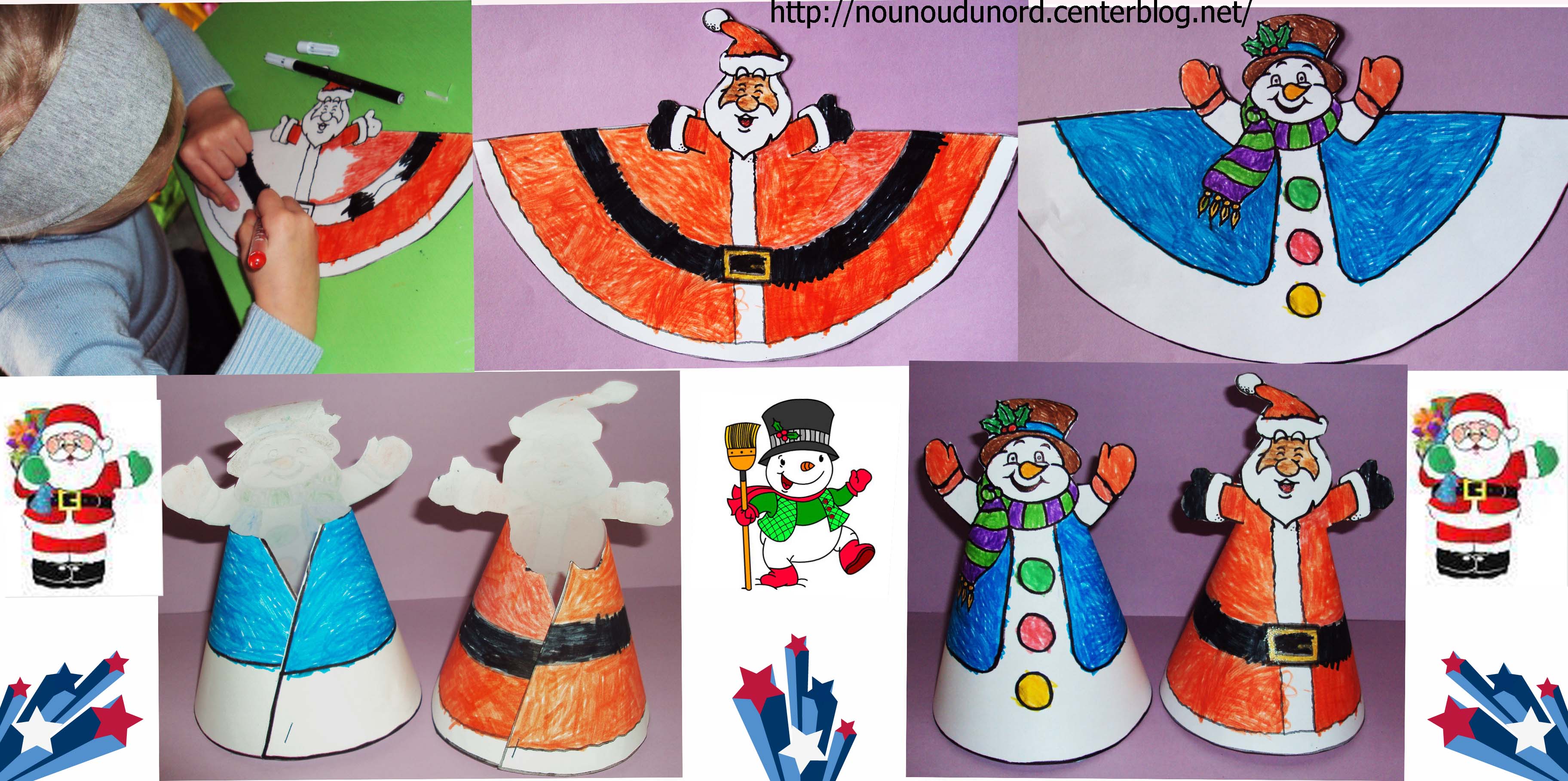 Père Noël et bonhomme de neige coloriés par Lison