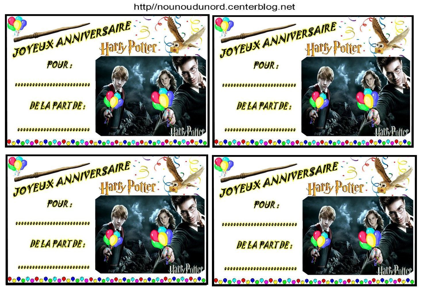Etiquettes invitations Harry Potter pour anniversaire