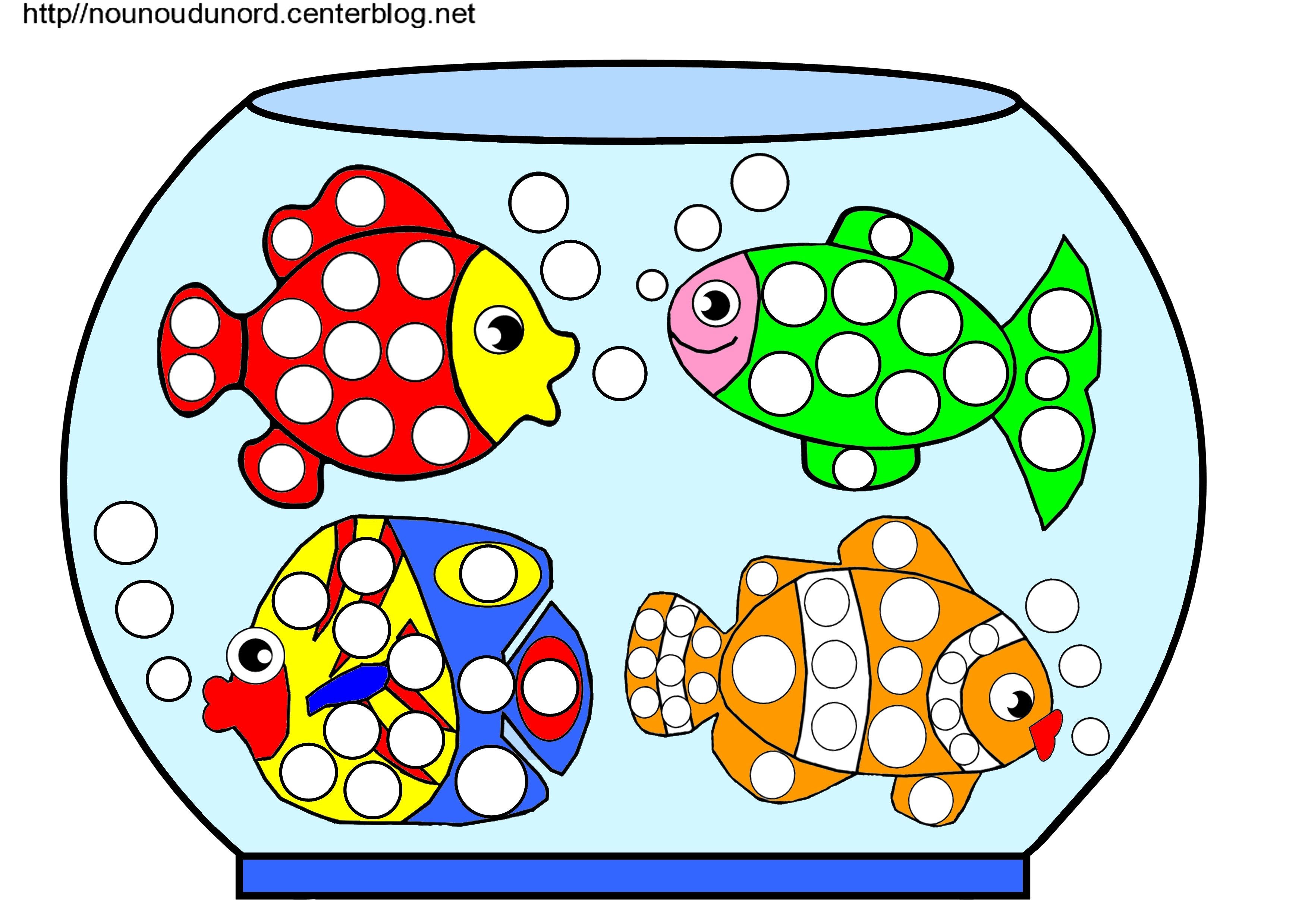 Aquarium Poissons Coloriage Gommettes En Couleur