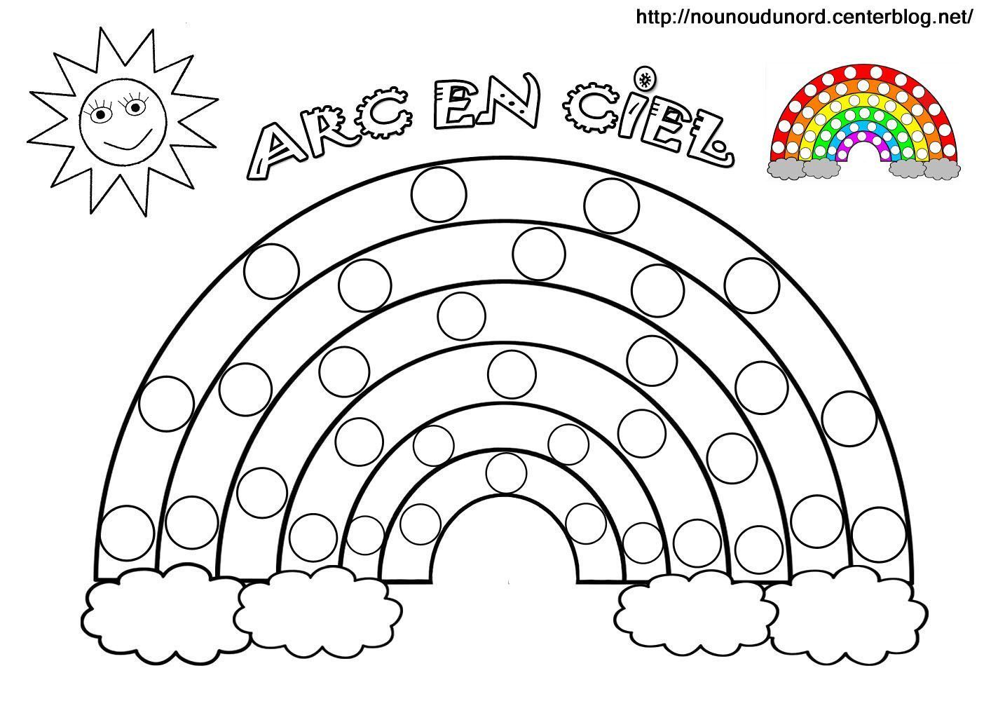 coloriage arc en ciel et a gommettes