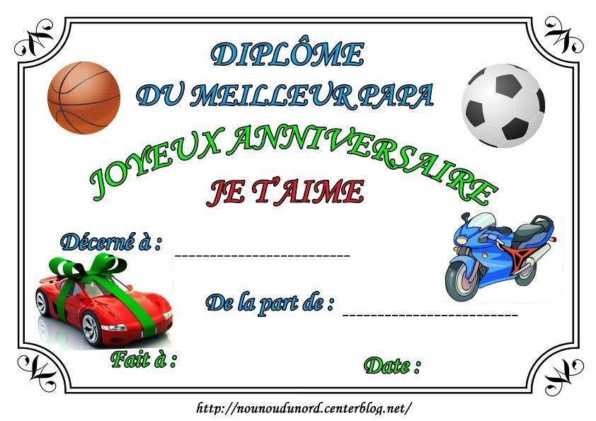 Anniversaire papa coloriage diplôme texte gommettes