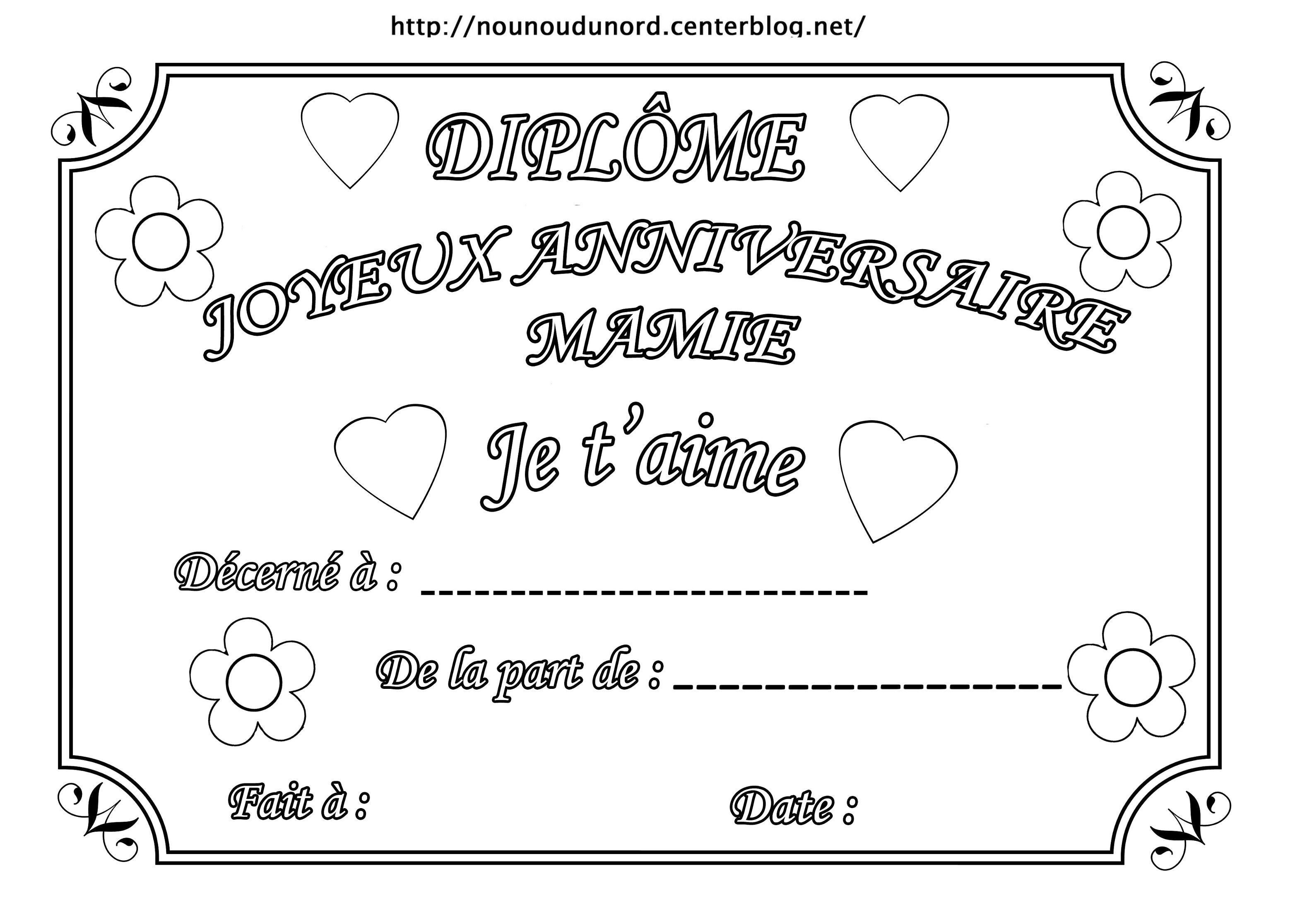 Anniversaire mamie coloriage pour gommettes, diplôme