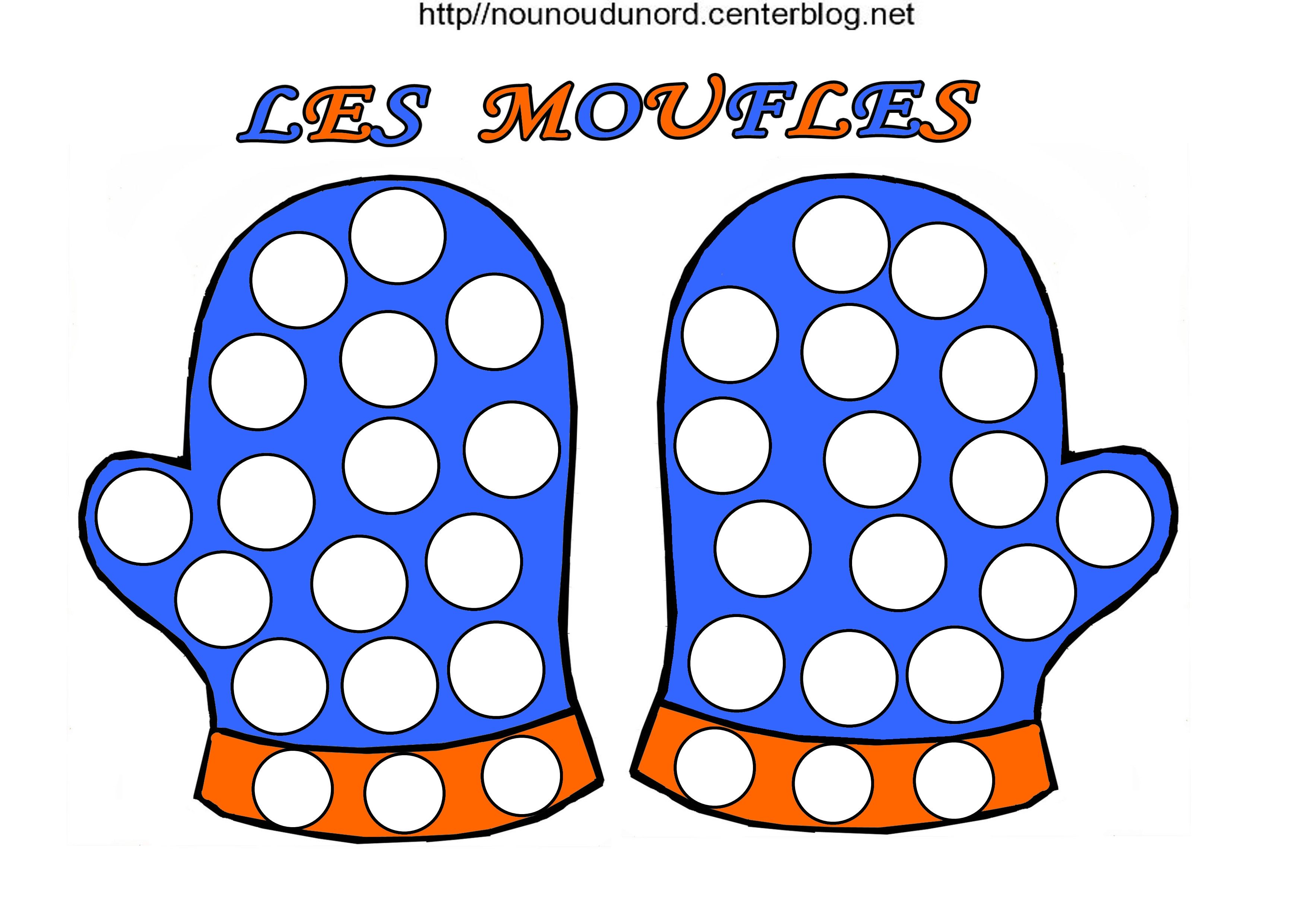 moufles en coloriage, à gommettes et image