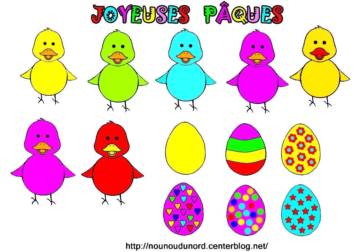 Gommettes de Pâques coloriage, couleur, écriture