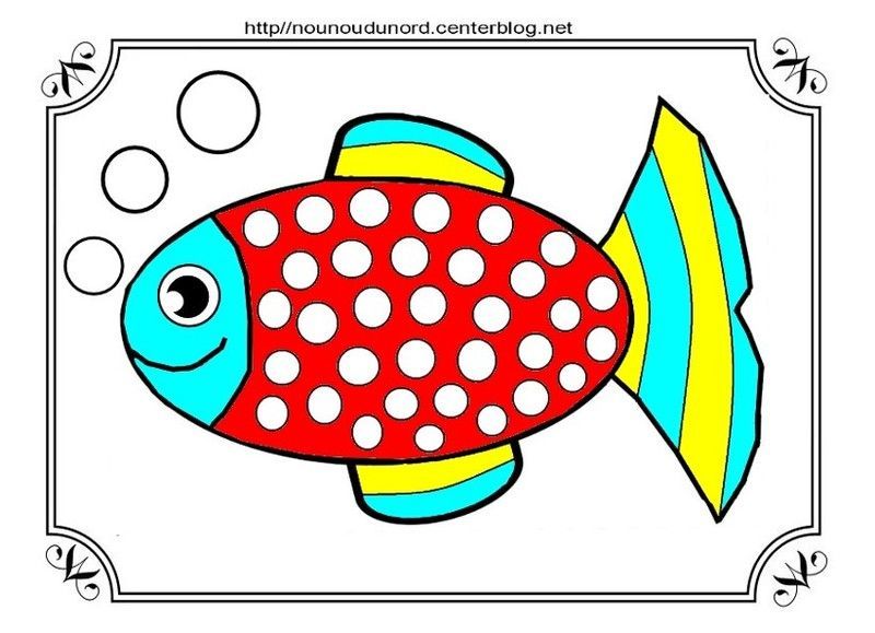 Poisson Colorier Pour Gommettes Et En Couleur