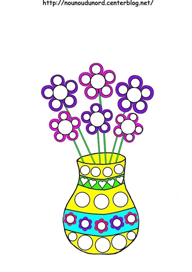 vase et fleurs A gommette en couleur